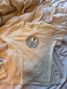 Urban Outfitters White Short-Sleeve Tee with Blue Gingham 7 Patch